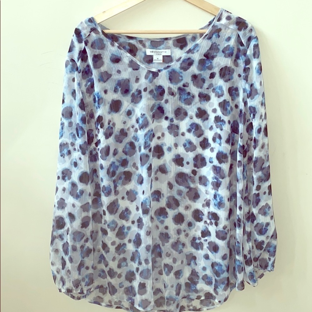 Liz Claiborne Woman Blue Leopard Blouse 1X